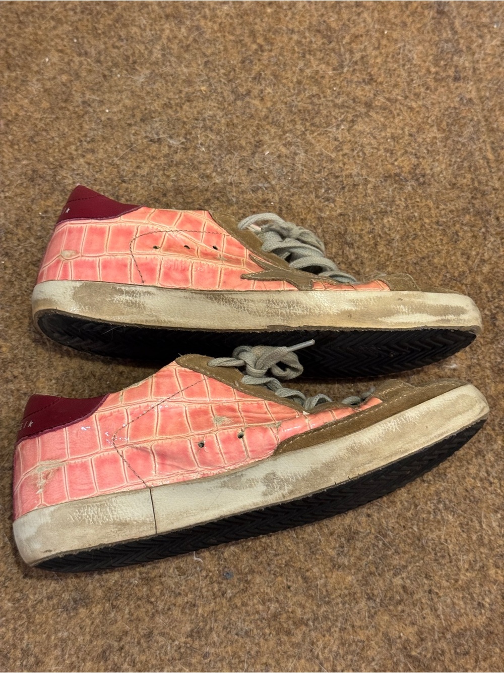 RARE Golden Goose Super-Star Pink Burgundy Crocodile Pattern Platinum Star Sz37 - Picture 4 of 10